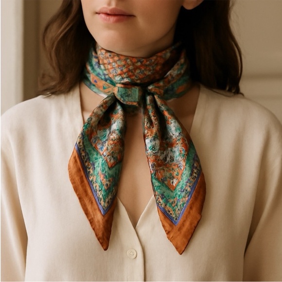 Vintage Made in Italy Floral & Fruit Motif Large Square Scarf - Picture 2 of 10